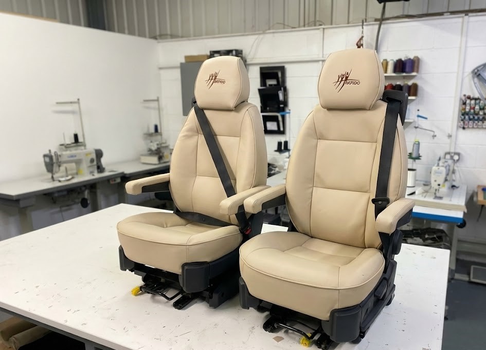 Beige Rapido campervan seats upholstery Blue Note Upholstery